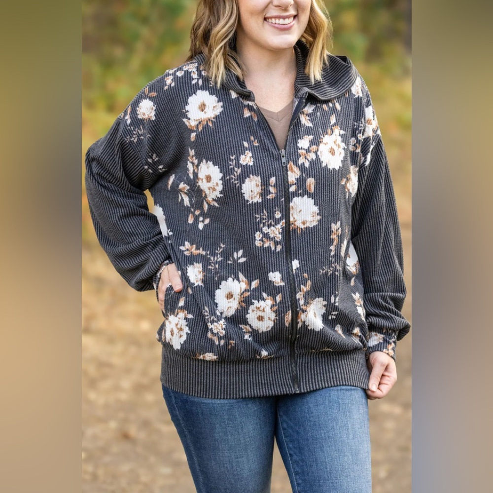 Michelle Mae Ramona Ribbed Floral Zip Up - Picture 3 of 9